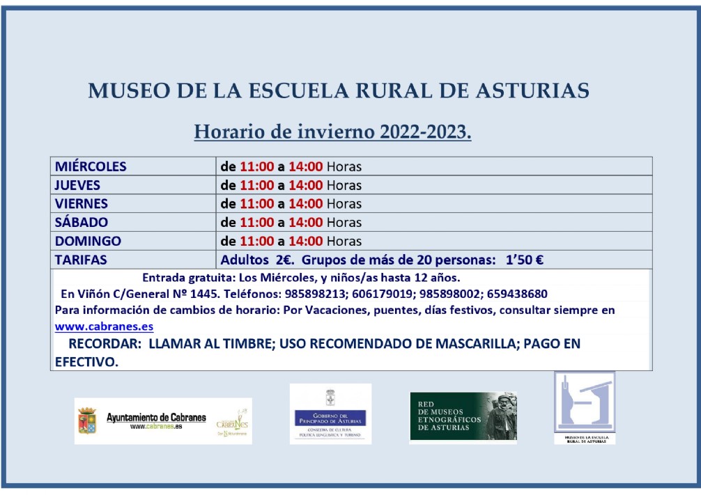 Horario de invierno Museo