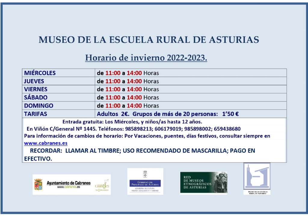 Horario de invierno Museo