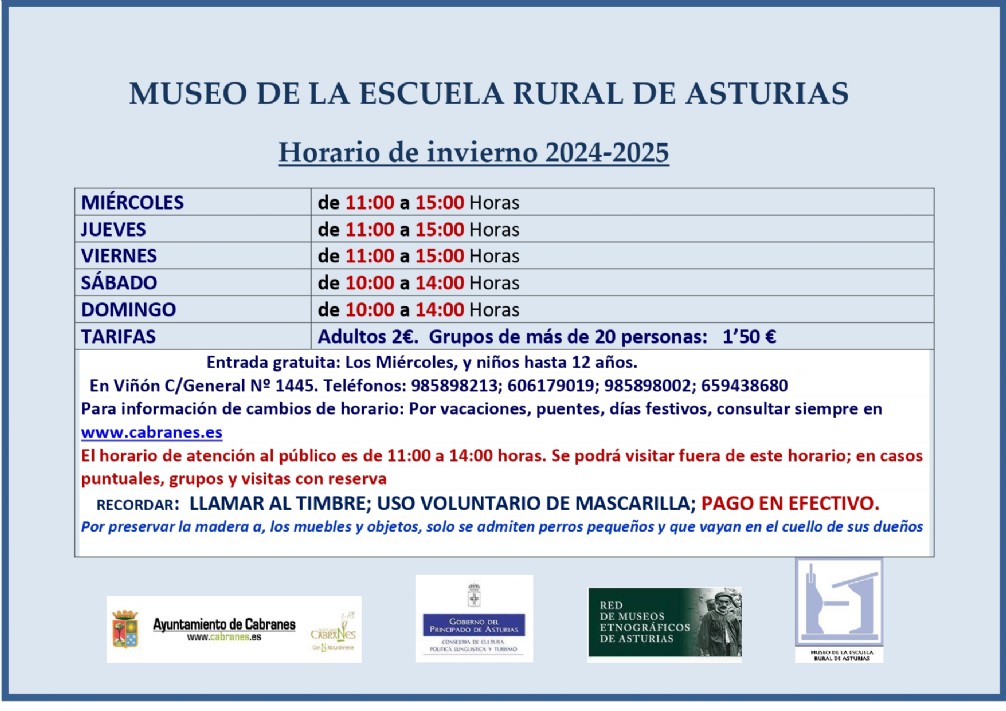 Horario de invierno 2024 Museo